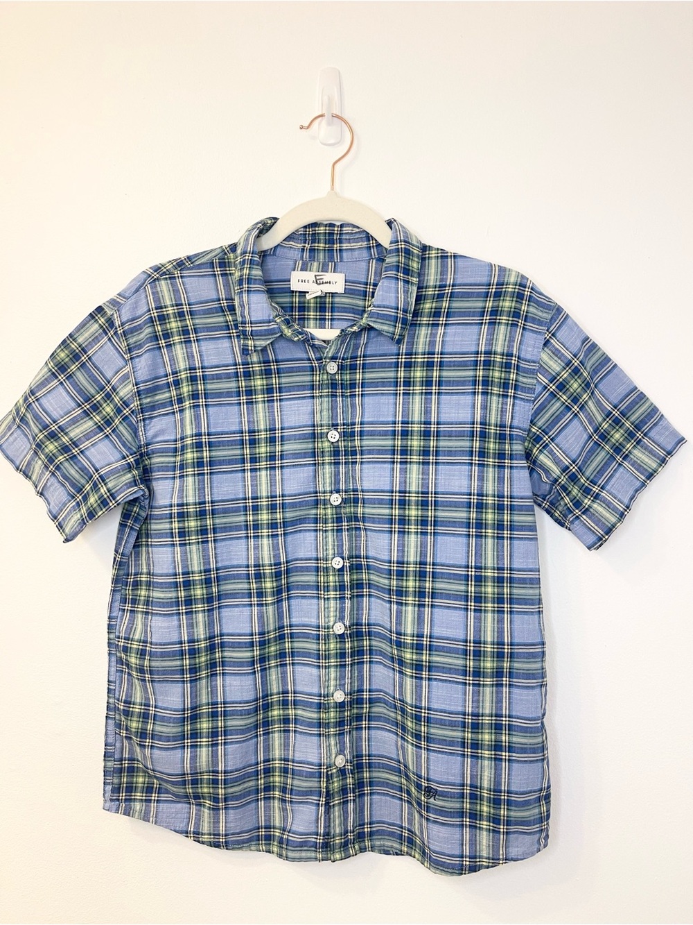 Free Assembly Short-Sleeve Button-Down Shirt - Blue Plaid Size XL 14/16 EUC